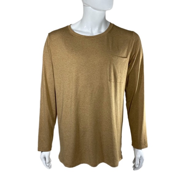 Men’s Khaki Tan Casual Pocket Long Sleeve Tee - Picture 1 of 6